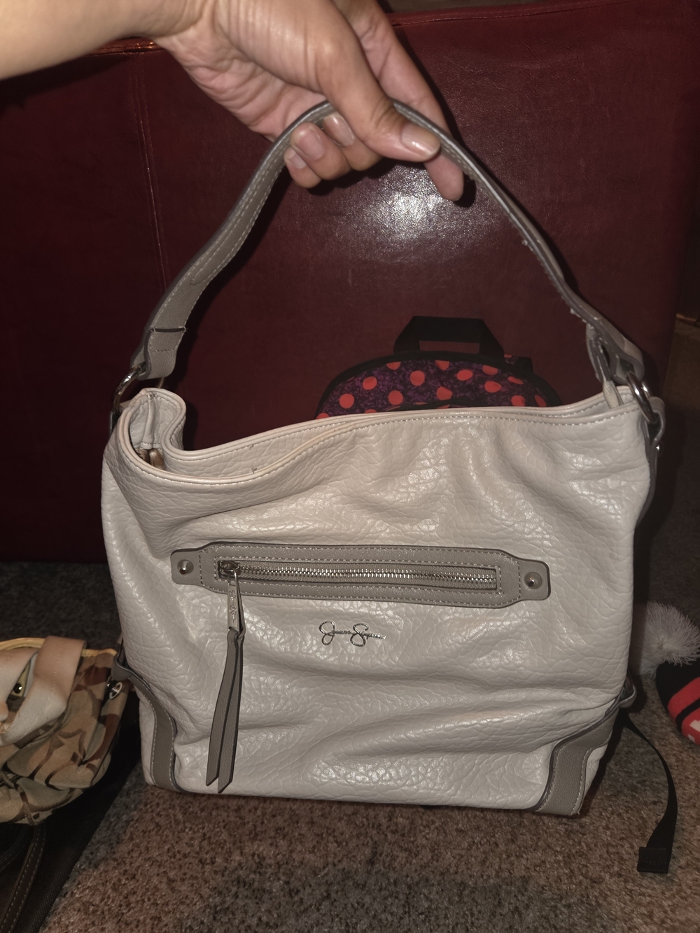 Jessica Simpson Cream Pebbled Shoulder Hobo with Front Zip